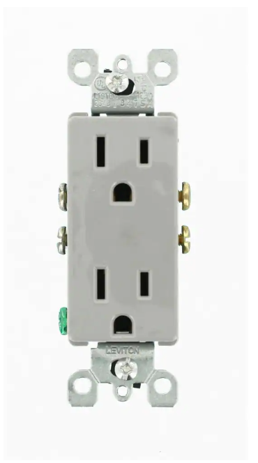 Leviton 15A Resistant Grade Self-Grounding  Duplex Out Gray