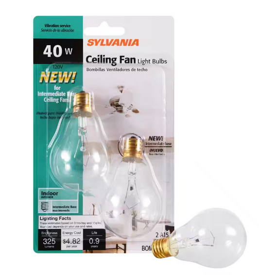 2 A15 Incandescent Bulb 40W