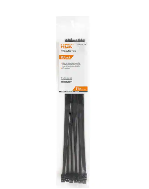 11 in. UV Resist Zip Ties, Black (20-Pack)