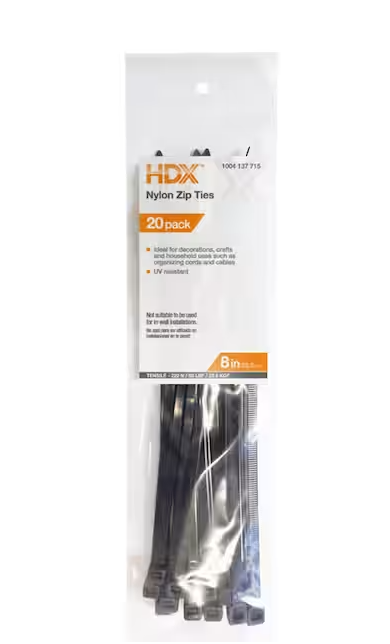 8 in. UV Resist Zip Ties, Black (25-Pack)