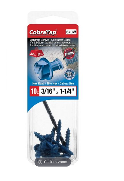 CONCRETE SCREWS - HEX HEAD 3/16" X 1 1/4"-10/PACK