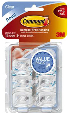 Clear Hooks w/ Adhesive Strips, 18-Hook Pack