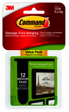 Command  Picture Hanging Strips, Black, Medium, 12-Pk.