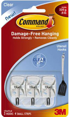 Command Clear Hooks w/ Clear Adhesive Strips 3-pk