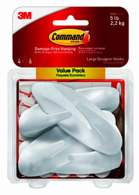 Command Designer Hooks, White, Large, 4-Pk.