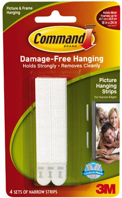 Command Narrow Picture Hanging Strips White 4-pk