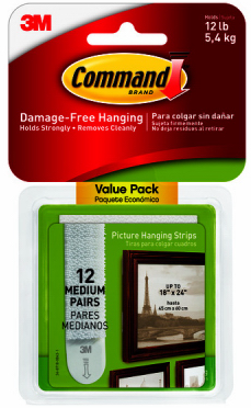 Command Picture Hanging Strips, White, Medium, 12-Pk.