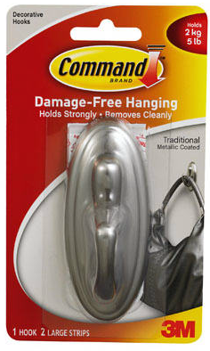 Command Traditional Hook, Brushed Nickel Metallic, Large