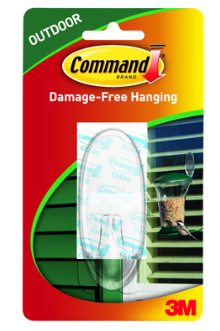 Command Window Hook, Outdoor, Foam Strip, Clear, Large