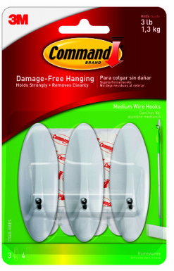 Command Wire Hooks, Medium, White, 3-Pk.