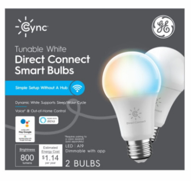 Cync Smart LED Bulb, Tunable White A19, 9.5-Watts, 2-Pk.