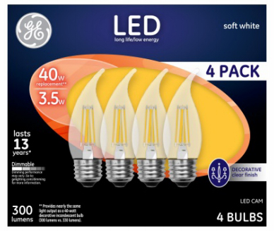 Decorative LED, Soft White, Clear, 3.5-Watts, 4-Pk.