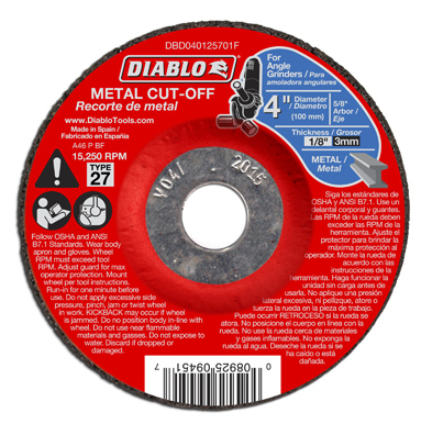 Diablo 4 in. Metal Cut Off Disc - Type 27