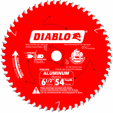 Diablo 6-1/2 in. x 54 Tooth Medium Aluminum Cutting Saw Blade