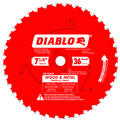 Diablo 7-1/4 in. x 36 Tooth Wood & Metal Carbide Saw Blade