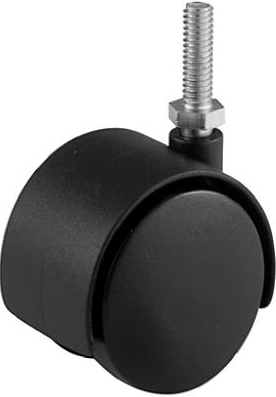 Dual-Wheel Caster, Threaded Stem, Black, 2-In.