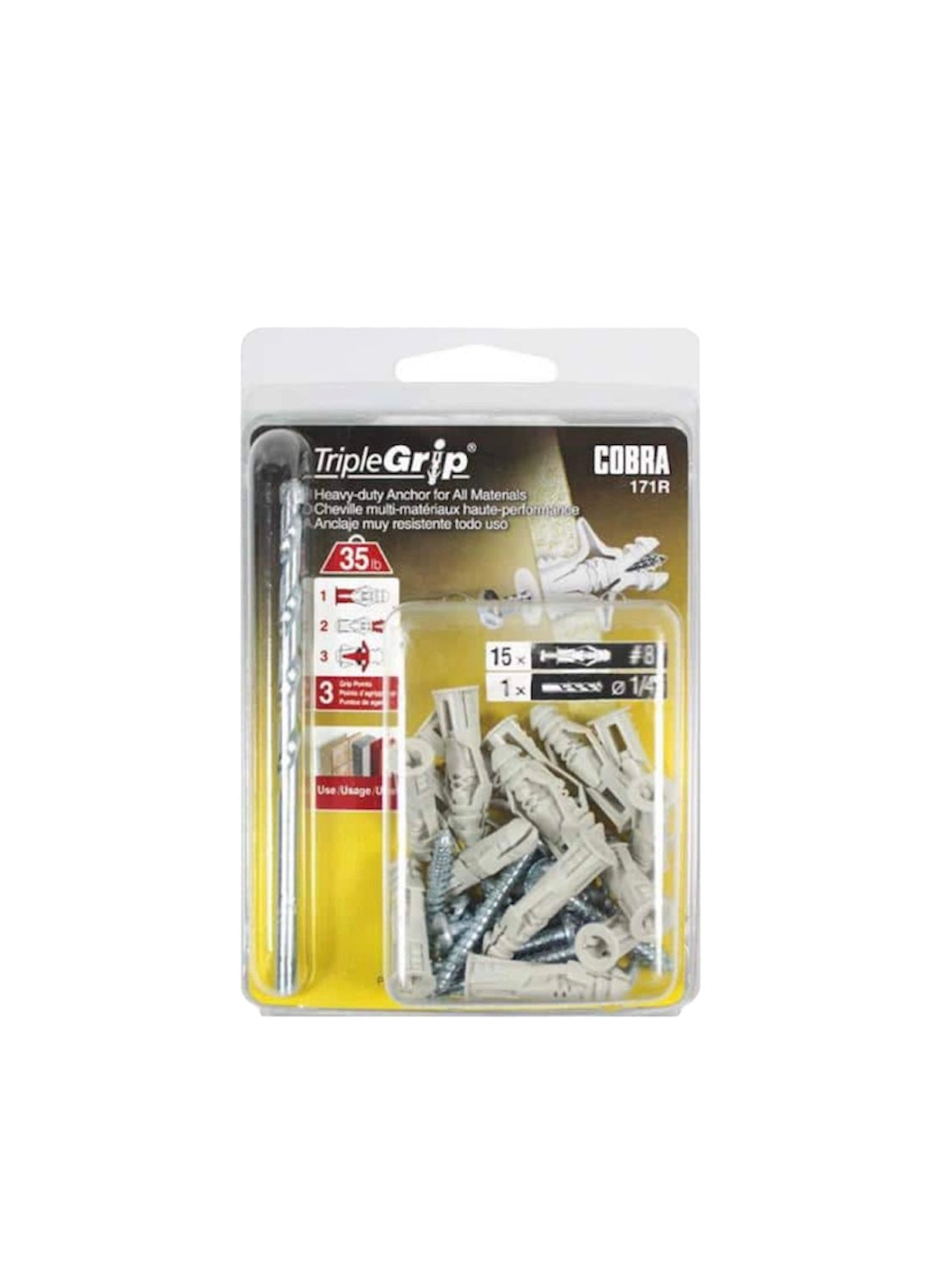 TRIPLE-GRIP #8 ANCHORS+SCREW (15-Pack)